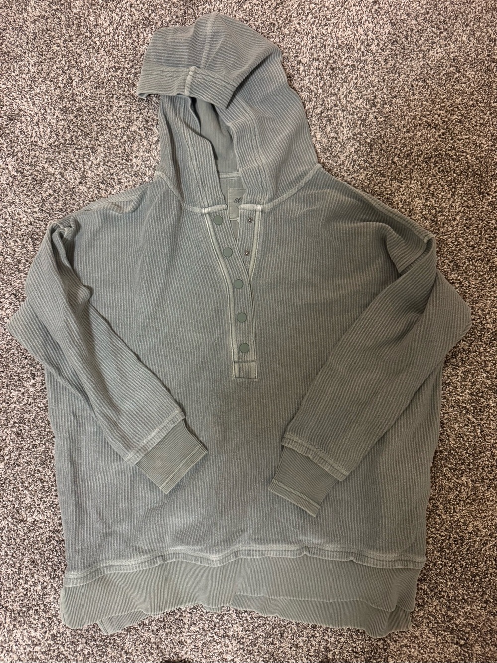 aerie Women's Hooded Waffle Henley Pullover - Sage Green